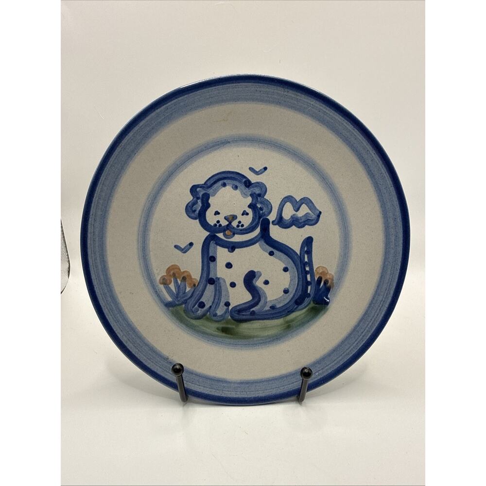 Vtg MA Hadley Pottery 7 3/4” Plate - Country/Folk Art DOG/PUPPY Pattern